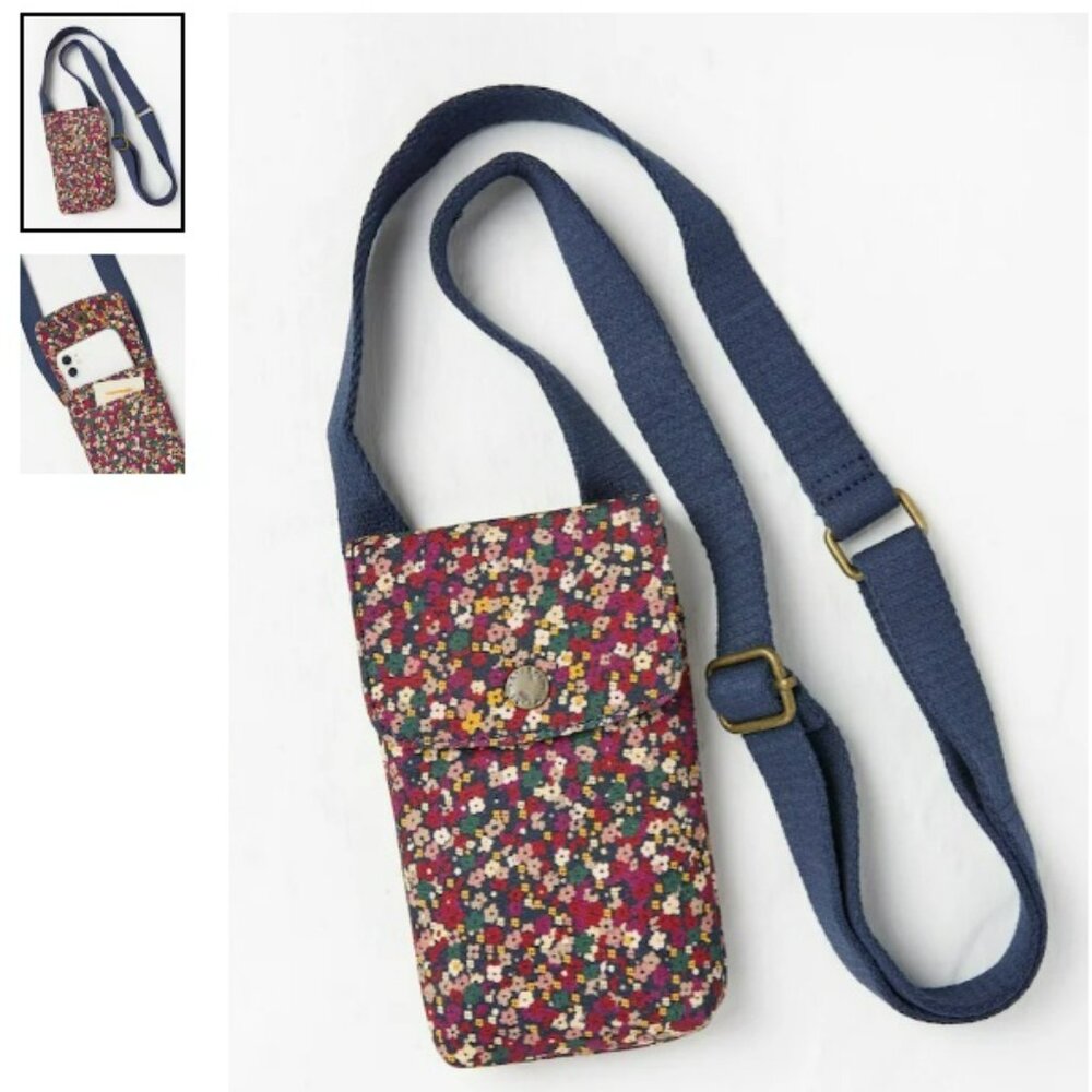 FATFACE Purple Canvas Phone Bag Floral Crossbody